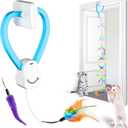 Interactive Cat Toys for Indoor Cats,Enrichment Stimulation Toys, Electric Hanging Door Clip Ribbon Kitty Toy,Automatic Play Chase Exercise Feather Toys for Bored Indoor Adult & Kitten Cats (Blue)