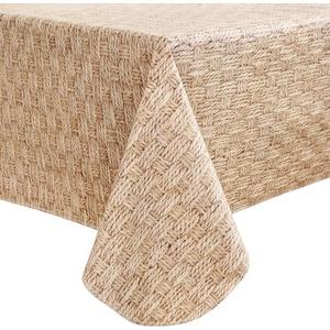 Heavy Duty Vinyl Tablecloth with Flannel Backing Waterproof Oil-Proof Plastic Table Cloth Stain-Resistant Wipeable Rectangle or Square Table Cover for Indoor and Outdoor (Weave, 60X102 Inch)