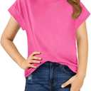 Haloumoning Girls Summer Cap Sleeve Shirts Kids Casual Cute Crewneck Tunic Tops Tees 5-14 Years, 150 (Pink)