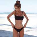 Womens Sexy Two Pieces High Cut Thong Swimsuits Solid Color Padded Push Up Bikini Sets Black M