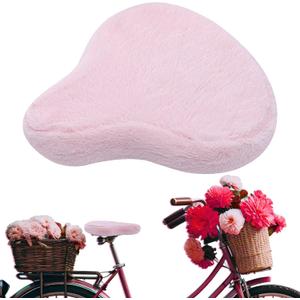 Threlaco Bicycle Seat Cover Fur Bike Seat Cover Sponge Padding Wide Universal Bike Cushion for Spin Bicycle Cruiser Exerciser(Pink)