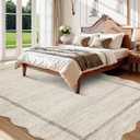 GarveeHome Scalloped Large Living Room Area Rug 8x10 - Machine Washable Modern Rugs Bordered Neutral Rug Non-Shedding Low Pile Farmhouse Carpet for Bedroom Nursery Classroom Dorm 8 ft x10 ft Beige
