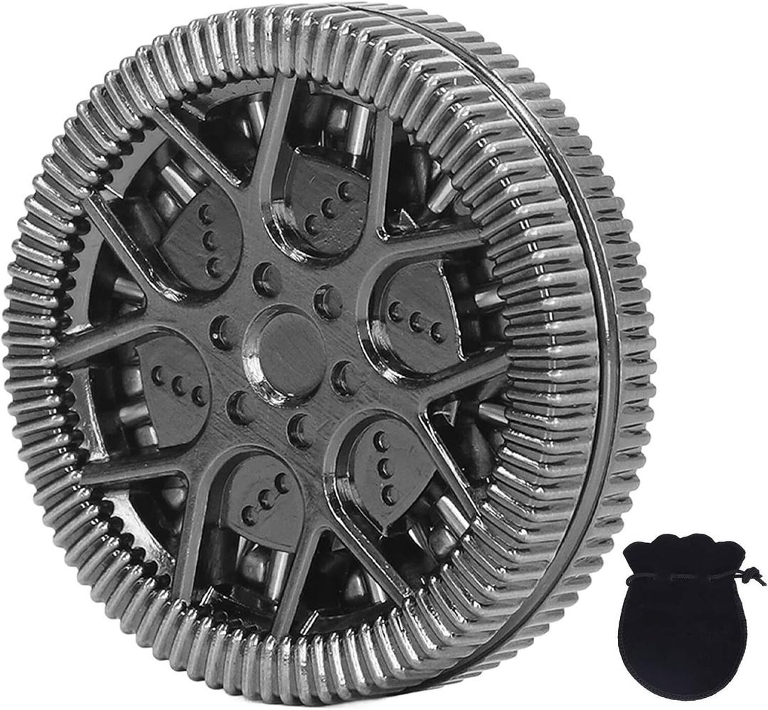 Hollow Hub Pattern Haptic Fidget Slider Metal Fidget Toy Anxiety Stress Relief Push Slider Toy for Fun Office Desk (Silver Black)