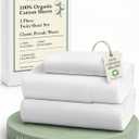 LANE LINEN 100% Organic Cotton Twin Sheets Set, 3Pc Twin Bed Sheets, Soft & Comfy Breathable Cotton Percale Sheets for Twin Size Bed, Dorm Room Essentials Low Pill Fade Resistant White Sheets