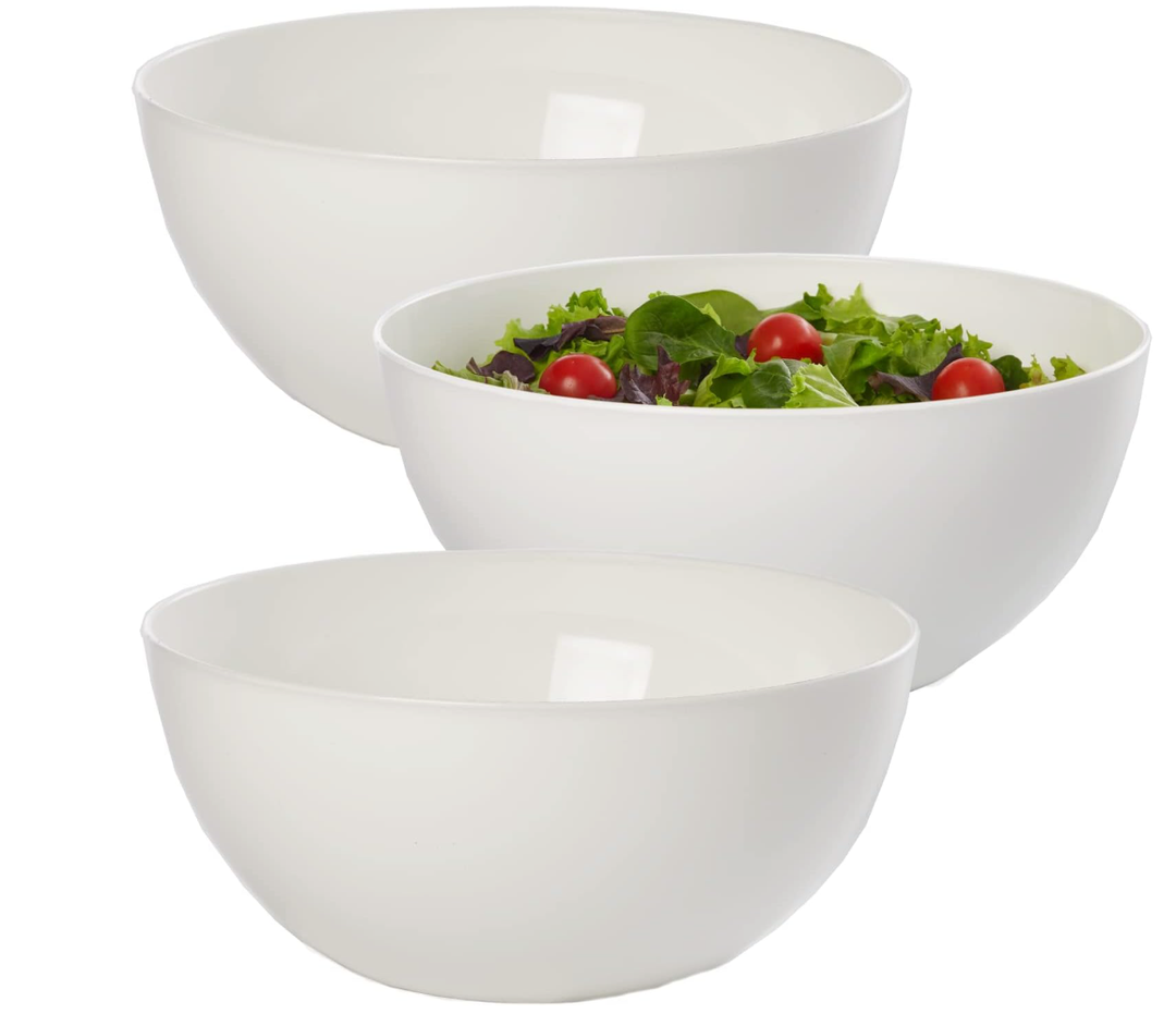 US Acrylic Vista White Plastic Salad and Serving 10-inch Bowls | set of 3 | Reusable, BPA-free, Made in the USA | 135 oz. capacity