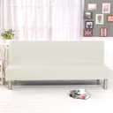 Stretch Futon Cover Armless Sofa Slipcover Foldable Sofa Bed Covers with Elastic Band, Machine Washable (Beige) L