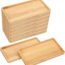 10 PCS Small Bamboo Tray, Bamboo Vanity Tray for Bathroom, Kitchen, Serving - Natural Rectangular Serving Trays for Perfume, Plants, Food - 6.9 x 3.5 x 0.4 Inches