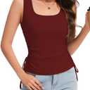 LUXEBOLD Women's Square Neck Tank Tops Basic Sleeveless Summer Sleeveless Drawstring Side Slim Fit Casual Camisole Shirts Wine Red S