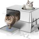 Stainless Steel Litter Box with Lid  Dog Proof, XL Enclosed Metal, High Side, Odor Control, for Big Cats & Multi-Cat Household, Black, Dubble Entry (Top and Side)