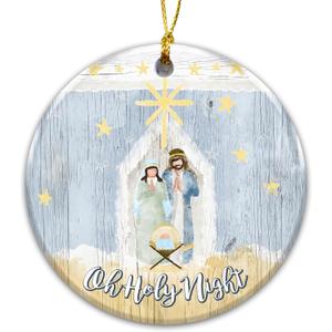 8 x Oh Holy Night Ornament 2025  Gift for Believers, Churchgoers, Christian Christmas Tree Decoration with Baby Jesus, Mary & Joseph  Religious Holiday Keepsake Gift for Family, Friends, Church
