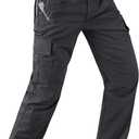 Mens Work Pants Water Resistant Elastic Waist Outdoor Breathable Cargo Tactical Pants with 8 Pockets (Black, L)