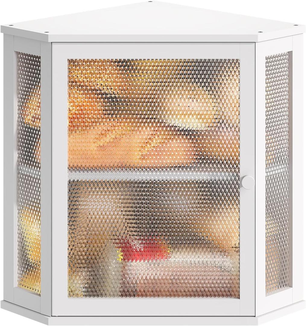 STDDRE Corner Bread Box Kitchen Countertop Extra Large Capacity Farmhouse Bread Box, Corner Countertop Storage, Double Layer Bread Holder (White, Extra Large) (12.6" x 12.6" x 16.5")