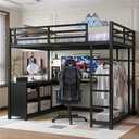 Bellemave Full Size Loft Bed with Desk & Wardrobe, All-in-One Metal Loft Beds Frame with Storage, Space Saving Loft Bed Full Size for Teen, Adult, Apartment, Dorm, Black