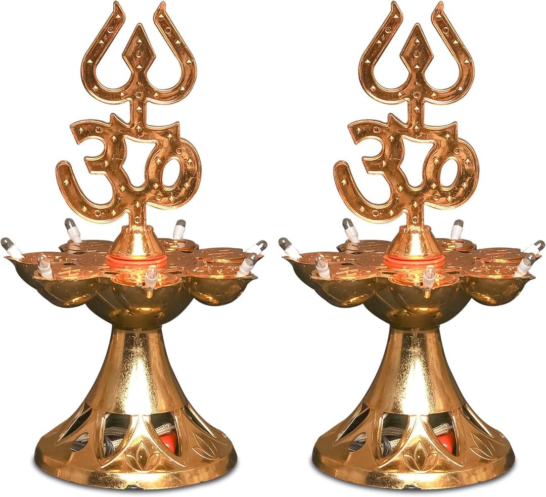 Electric Plastic Light, Pooja Diya with LED Spark, Home Temple Decor, Electric Diya Golden, Mandir Diya, Diwali Diya Lamp (1 Layer, 2)