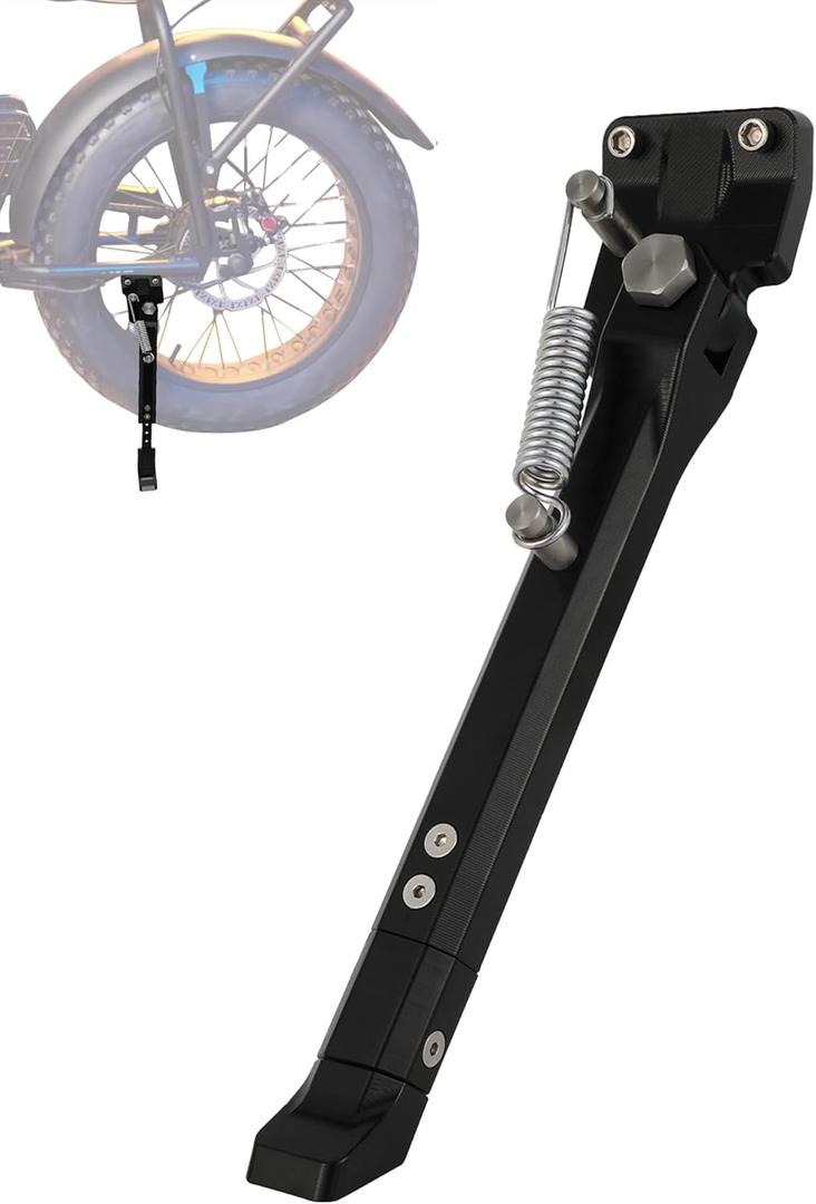 Kickstand for Ebike,CNC Aluminum Adjuster Side Kick Stand for 24-29 Inch Electric Mountain Bike Bicycle with 40mm Mount Hole - Black