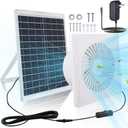 Solar Exhaust Fan, 25W Solar Panel 8'' High Speed with Bracket Solar Powered Fan, 2600 RPM Powerful Solar Fan for Chicken Coop, with an AC to DC Power Adapter for Greenhouse,Shed Attic (White)