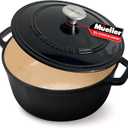 MUELLER HOME 6 Quart Enameled Cast Iron Pot Dutch Oven, Heavy-Duty Oven-Safe up to 500 F, & Across All Cooktops, Casserole Dishes for Ovens, Bread Pan with Lid and Knob, Cast Iron Cookware, Black