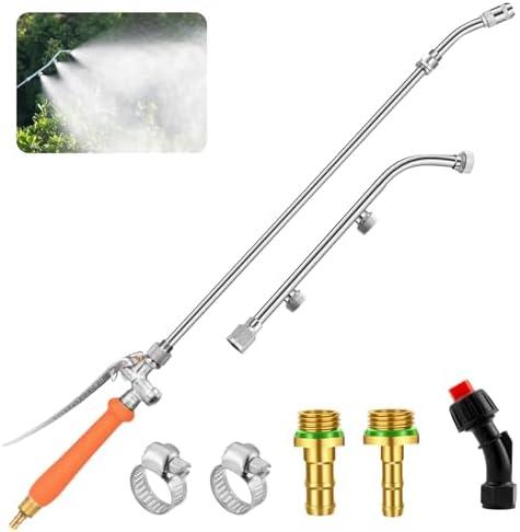 Metal Pump Sprayer Wand with 3 Types of Nozzles, Fan Nozzle Replacement Sprayer Wand, Stainless Steel Sprayer Wand Replacement with 1/4" & 3/8" Brass Barb and 2 Hose Clamps (Metal Handle)