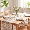 Haull Spring Floral Table Runner Embroidered Daisy Wildflowers Tulle Tablecloth 4.27x5.97ft Sheer Gauze Table Cover with Lavender Eucalyptus Leaves for Spring Easter Mother's Day Wedding Party Decor