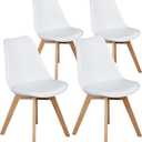 OLIXIS Dining Chairs Set of 4 Kitchen Mid-Century Modern Chairs with Wood Legs and PU Leather Cushion for Living Room Bedroom Outdoor Lounge, White