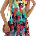 Coverup Summer Dresses for Women 2025 Eyelet Casual Loose Sleeveless Sundresses Tank Dresses with Pockets (Size Large, Floral Tie Dye)