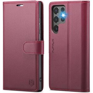 Wallet Case for Samsung Galaxy S25 Ultra, RFID Blocking Credit Card Holder, PU Leather Folio Flip Kickstand Protective Shockproof Cover for Galaxy S25 Ultra (Red)