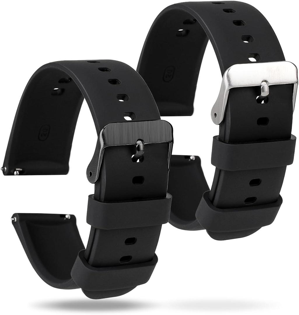 2 Pcs Silicone Watch Bands, Quick Release Soft Rubber Replacement Watch Bands Watch Straps for Men Women