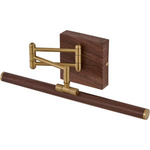 Modern Hard-Wired Picture Light, Wall Mounted Swing Arm Art Light with Adjustable Arms, Brass Finish & Walnut Wood Accent, Dimmable Gallery Lighting for Paintings, Mirrors, Artwork