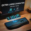 Large Print Wireless Backlit Keyboard Rechargeable Quiet Low-Profile Keys, 7-Color Light up with Memory Setting, Ergonomic Full Size with Extra-Large Wrist Rest for Computer/Laptop Windows, Black