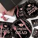 Graduation Plates and Napkins,Pink and Black Graduation Decorations 2026 Tableware Class Of 2026 Grad Paper Plates and Napkins for Congrats Grad Party Decorations