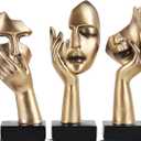 3 Pcs Thinker Small Statue Set - Golden Black Abstract Art Sculpture Modern Living Room Shelf Aesthetic Decor Coffee Table Office Bookshelf Bathroom Counter Decor (3 PCS Gold)  