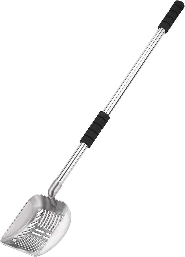 Cat Litter Scoop  Large Sized 2 in 1 Sifter and Scoop  Long Handled Litter Box Scooper  Aluminum Metal with Soft Grip Handle (32")