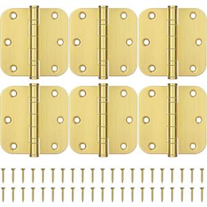 KOLET Ball Bearing Gold Door Hinges, 3.5 Inches Heavy Duty Stainless Steel Door Hinges, 5/8'' Radius Corner Hinges, Smooth and Quiet, Non Removable Pin, Satin Gold, 6 Pack