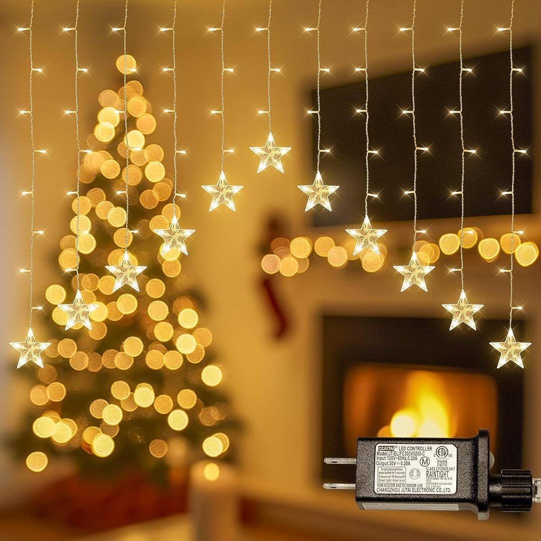 YOUNGAR Stars Icicle Lights,Younger Stars Curtain Lights,11.5ft 118LED Hanging Lights for Home Bedroom Ceiling, Warm White Lights Decor for Wall Indoor, Outdoor, Party, Garden Christmas