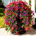 4 Pack Artificial Trailing Hanging Flowers,Red, Purple | Silk Plastic Construction, Uv/water Resistant, 29 Inch Trailing Vines with 156 Blooms, Fits Porch, Balcony & Courtyard Decor