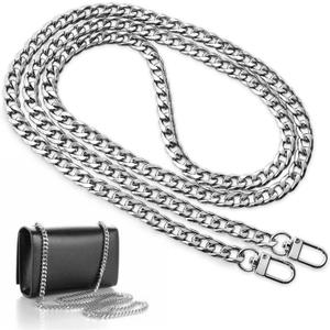 CooBigo 47" Purse Chain Strap Metal Shoulder Crossbody Bag Chain with Metal Buckles, Flat Chain Strap for Purse Handbag (Silver)