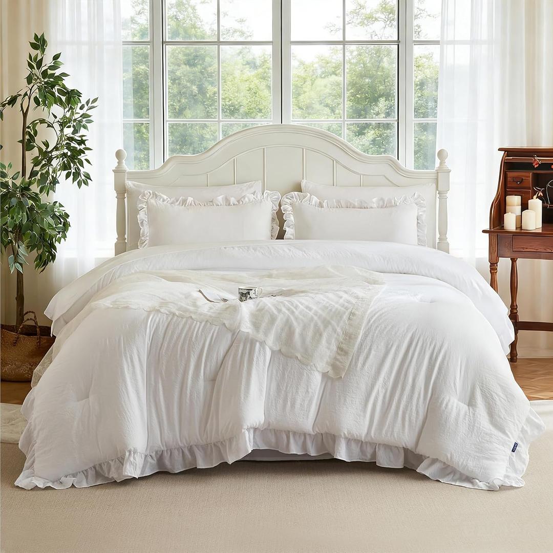 MR&HM King Comforter Set White 7 Pieces, Ultra-Soft & Fluffy Bed in A Bag