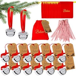 12Pcs Christmas Believe Bell Ornaments, Polar Express Bell, Christmas Jingle Bell Tree Decoration for Kids & Adults (12)