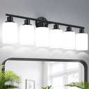 Zarbitta 6-Light Bathroom Light Fixtures, Black Modern Vanity Lights with Milky White Frosted Glass Shades, Bathroom Wall Lamp, for Mirror, Living Room, Kitchen, Hallway, Cabinet, Porch