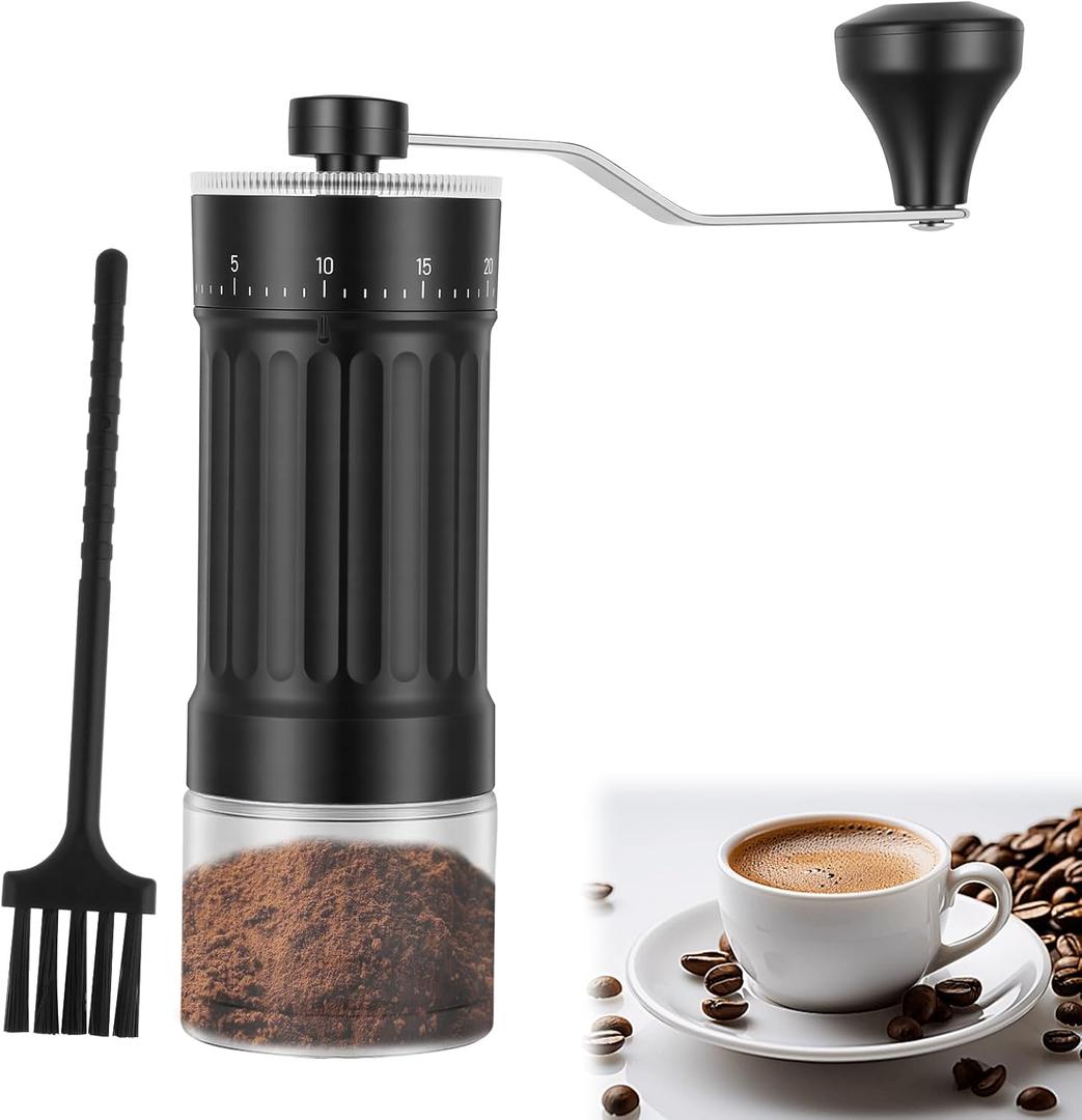 Manual Coffee Grinder with Conical Burr, 40 Adjustable Settings, 30g Capacity, Portable for Espresso, French Press, Travel, Camping, Office & Home Use
