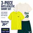 Reebok Toddler Boys Short Set - 3 Piece Summer Outfit with 2 T-Shirts & Shorts - Activewear Clothes for Toddler & Little Boys, Size 7, Chalk
