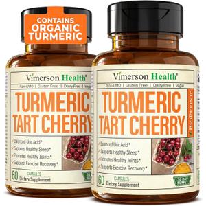 Turmeric Supplement with 10:1 Tart Cherry Extract, Turmeric Curcumin with Black Pepper & Organic Tumeric. 600mg Tart Cherry Capsules. Aids Uric Acid Balance, Joint, Muscle, Sleep Support. 2 Pack (60 Count (Pack of 2))
