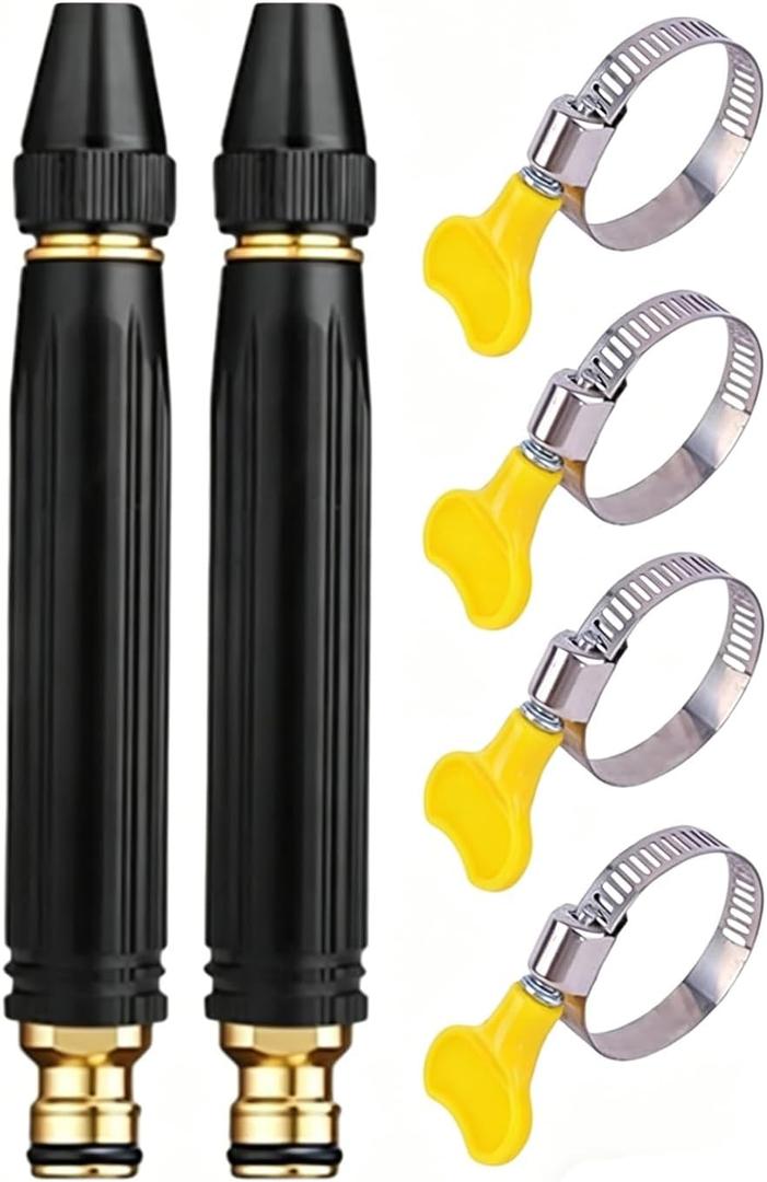 2 Pack High-Pressure Car Wash Water Gun with Booster Nozzle Adjustable Spray for Watering Plants, Garden Hose Connector with Leak-Proof Clamps for Patio and Outdoor Cleaning
