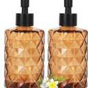 Clear Glass Soap Dispenser, 4 Pack/11 Oz Liquid H& Soap Dispenser Set for Kitchen Sink & Bathroom, Dish Soap Dispenser Set Jar Lotion Glass Soap Dispenser Bottles with Black Pump (Dark Brown)
