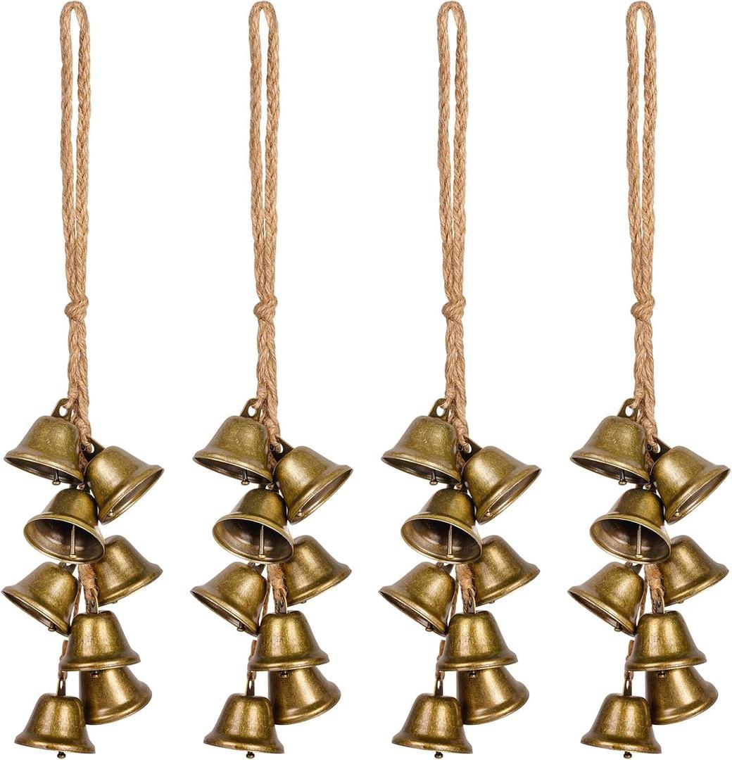 4 Pcs Witch Bells Protection for Door, Hangers Wind Chimes, Door Bell Hanger Christmas Bells for Boho Home Room Decor