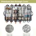 Shoe Organizer for Closet, Shoe Storage Solution with Clear Cover & Adjustable Dividers, Fabric Shoe Box Fits 16 +12 Pairs Shoes, Grey, 1-Pack