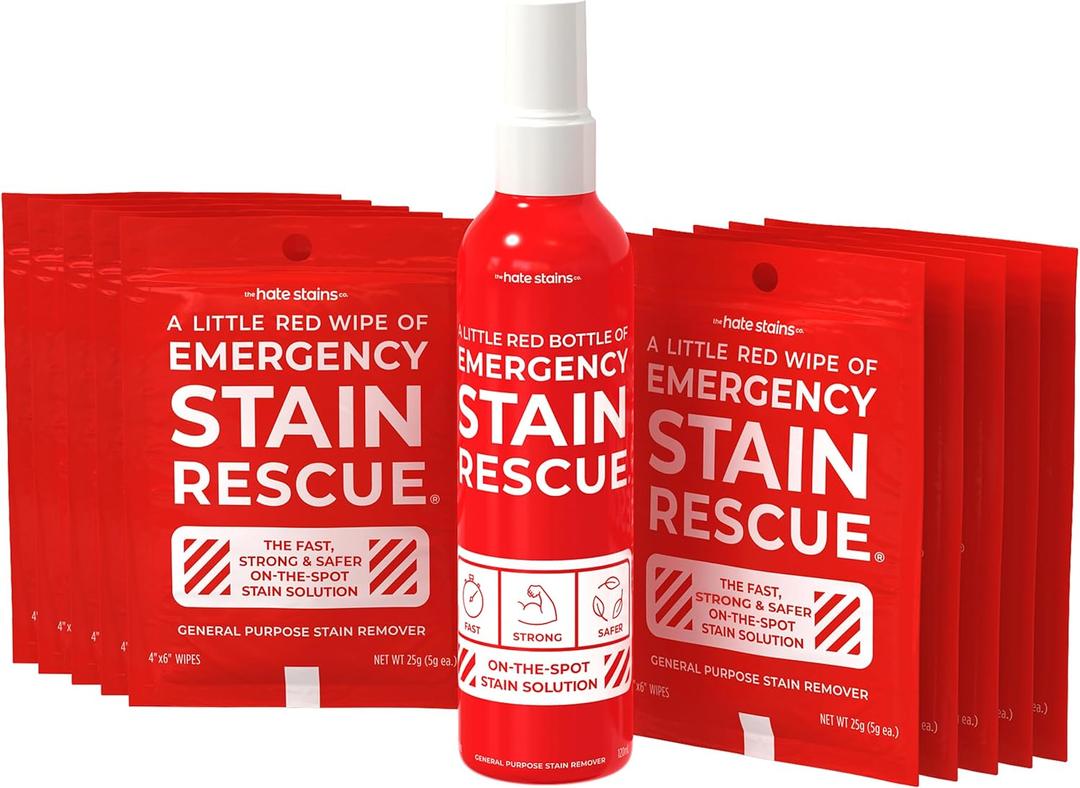 Emergency Stain Rescue Remover Spray  4oz Laundry Stain Remover for Clothes, Upholstery Fabric, Carpet - Works on Most Blood, Grass, Coffee, Mud, Grease & Oil (11 Piece Set)