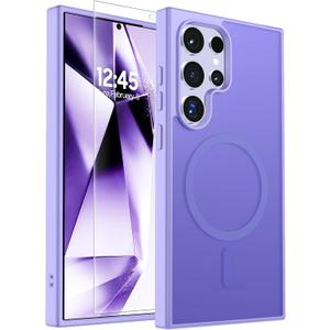 SUPFINE Magnetic for Samsung Galaxy S24 Ultra Case with Screen Protector, (Built-in Magnets) (Military Grade Drop Protection) Slim Translucent Shockproof Phone Case,Purple