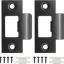 PATIKIL 2-3/4" Door Lock Strike Plate,2 Pcs Stainless T Strike Deadbolt Strike Plate,Door Backplate with Screw for Interior Exterior Door Use(Large Hole), Black