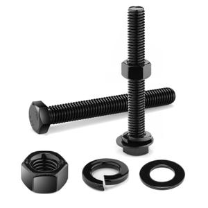 1/4-20 x 3-1/2" Hex Head Screw Bolt, Nuts, Flat & Lock Washers, 20Pcs 18-8 (304) Stainless Steel, Fully Threaded, Black Oxide by SG TZH